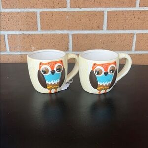 Owl Design Ceramic Mugs - Set of 2